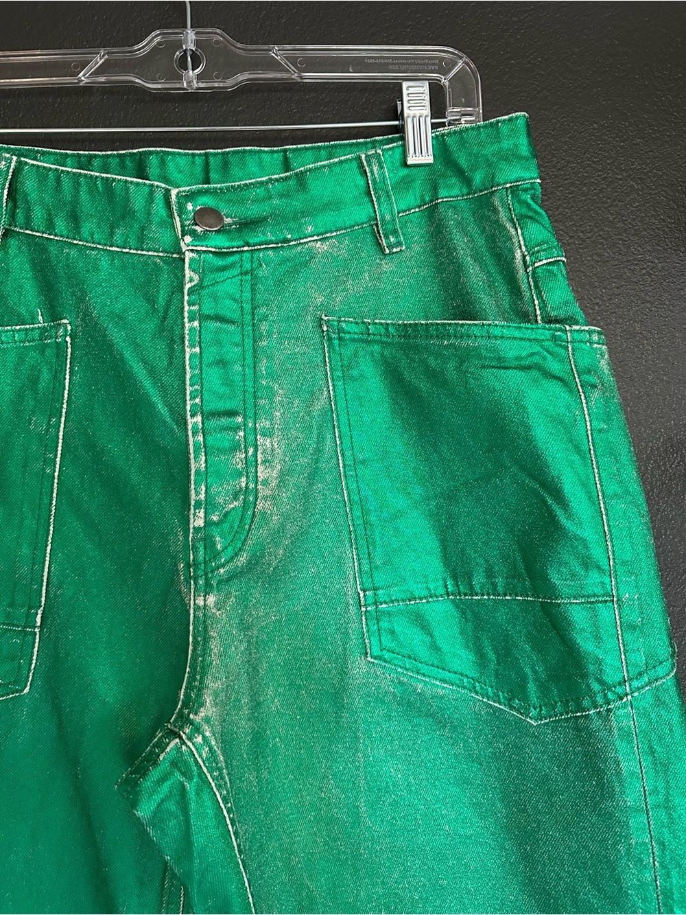Free People Moxie Metallic Green Barrel Jeans Sample Factory Distressed NWOT 28 - Picture 3 of 15